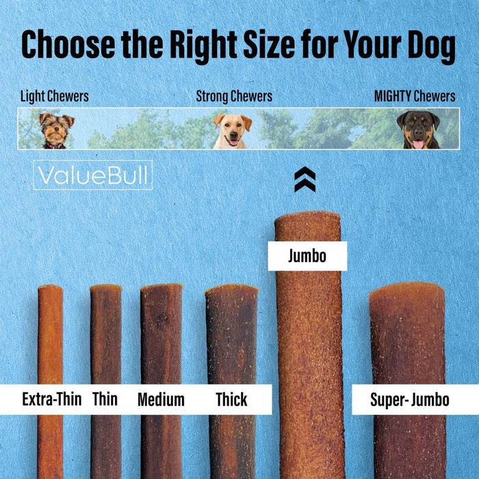 ValueBull Beef Collagen Sticks for Large Dogs, 6 Inch Jumbo Chew, 50 Count - Jumbo - 50 Sticks