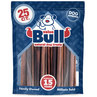 ValueBull Beef Collagen Sticks for Small Dogs, 12 Inch Thin Chew, 25 Count - Thin - 25 Sticks