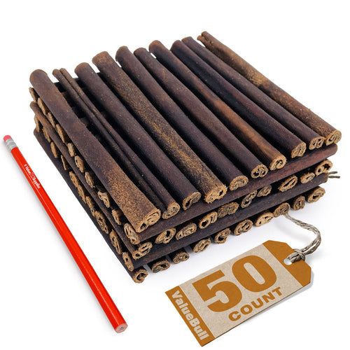 ValueBull Beef Collagen Sticks for Small Dogs, 6 Inch Thin Chews, 50 Count - Thin - 50 Sticks