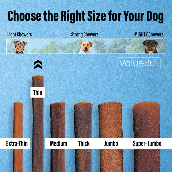 ValueBull Beef Collagen Sticks for Small Dogs, 6 Inch Thin Chews, 50 Count - Thin - 50 Sticks