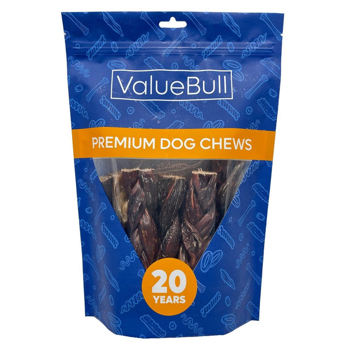 ValueBull Beef Jerky Gullet Braids for Dogs, Thick 6 Inch, 10 Count - Gullet - 10 Braids