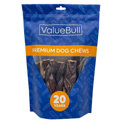 ValueBull Beef Jerky Gullet Braids for Dogs, Thick 6 Inch, 10 Count - Gullet - 10 Braids