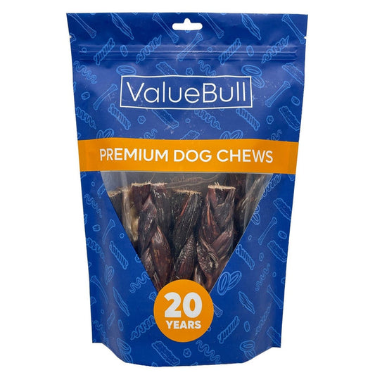 ValueBull Beef Jerky Gullet Braids for Dogs, Thick 6 Inch, 10 Count - Gullet - 10 Braids