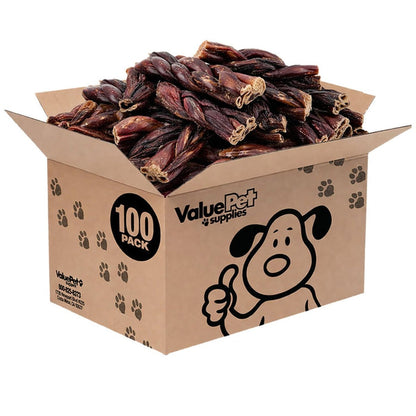 ValueBull Beef Jerky Gullet Braids for Dogs, Thick 6 Inch, 100 Count Bulk Pack - Gullet - 100 Braids