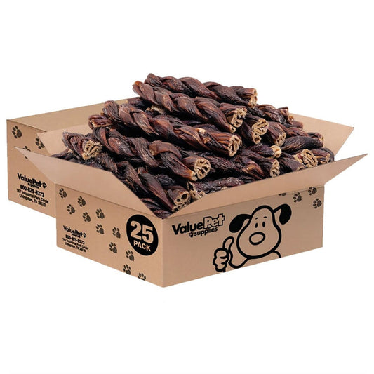 ValueBull Beef Jerky Gullet Braids for Dogs, Thick 6 Inch, 50 Count Bulk Pack - Gullet - 50 Braids