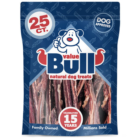 ValueBull Beef Jerky Gullet Sticks, Premium Dog Chews, 5-6 Inch, 25 Count - Gullet - 25 Sticks