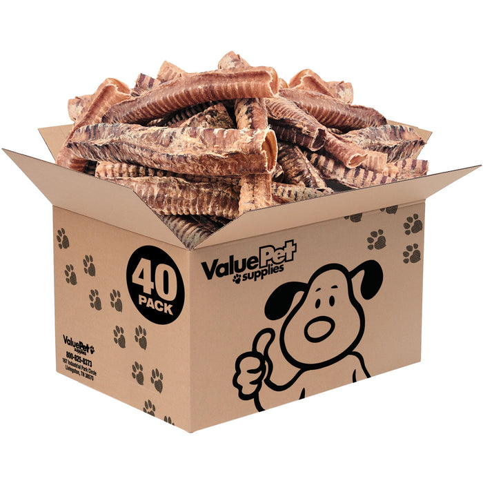 ValueBull Beef Trachea Dog Chews 10-12 Inch, 40 Count Bulk Pack - Beef - 40 Tubes