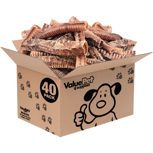 ValueBull Beef Trachea Dog Chews 10-12 Inch, 40 Count Bulk Pack - Beef - 40 Tubes