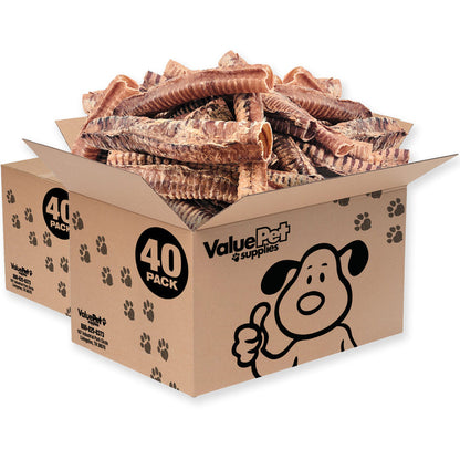 ValueBull Beef Trachea Dog Chews 10-12 Inch, 80 Count Bulk Pack