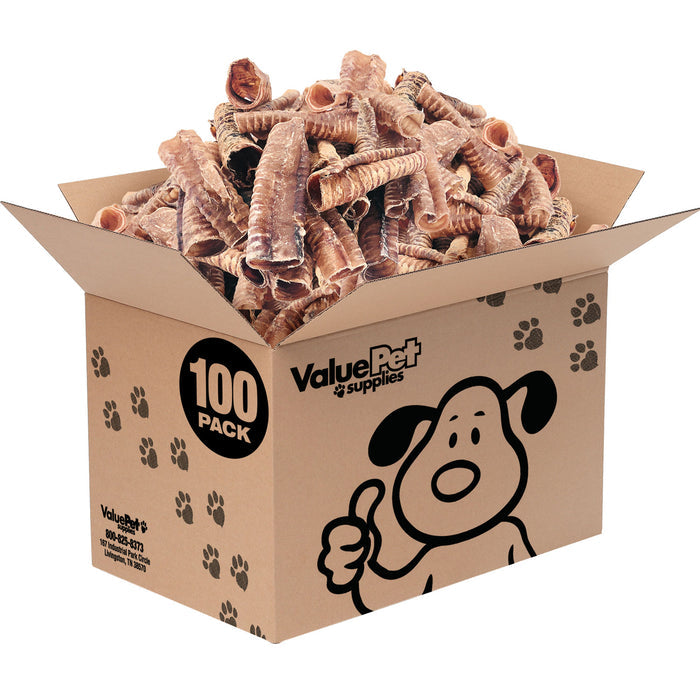 ValueBull Beef Trachea Dog Chews, Premium 5-6 Inch, 100 Count Bulk Pack - Beef - 100 Tubes