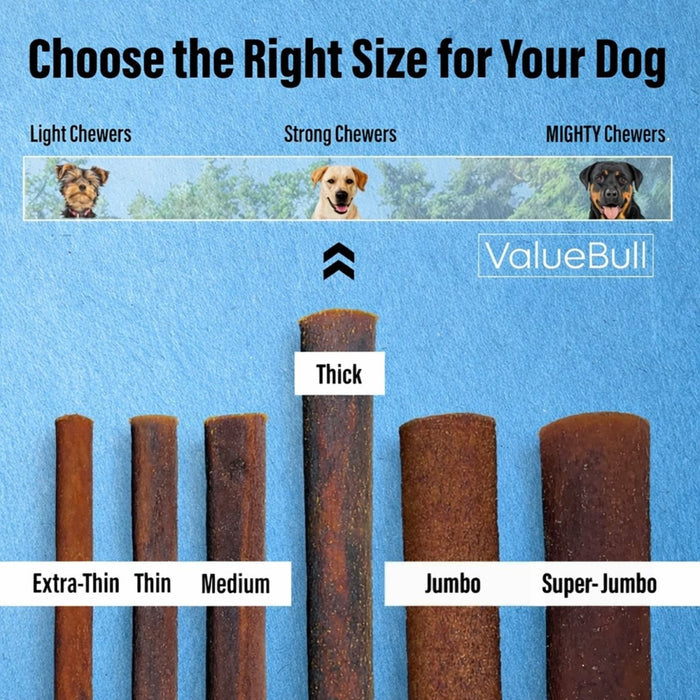 ValueBull Buffalo Collagen Sticks for Dogs, 6 Inch Thick Chews, 25 Count - Thick - 25 Sticks