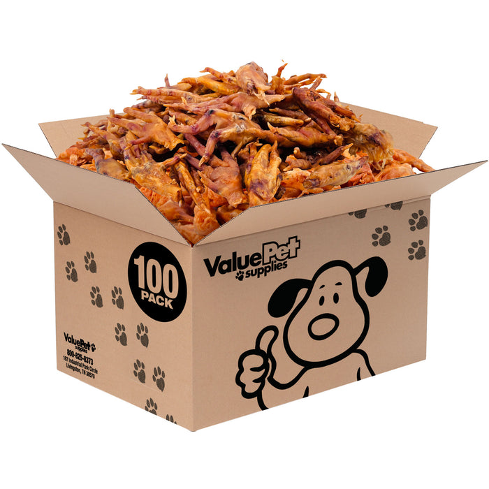 ValueBull Chicken Feet for Dogs, 100 Count Bulk Pack - Chicken Feet - 100 Feet