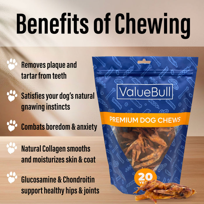 ValueBull Chicken Feet for Dogs, 100 Count Bulk Pack - Chicken Feet - 100 Feet