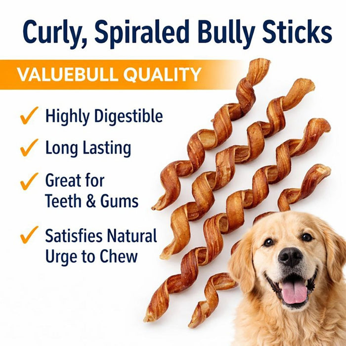 ValueBull Curly Bully Sticks for Dogs, 6-9 Inch, 10 Count - Spirals - 10 Sticks