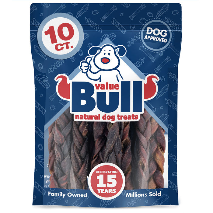 ValueBull USA Beef Collagen Braid for Large Dogs, Medium 6 Inch 10 Count - Medium - 10 Braids
