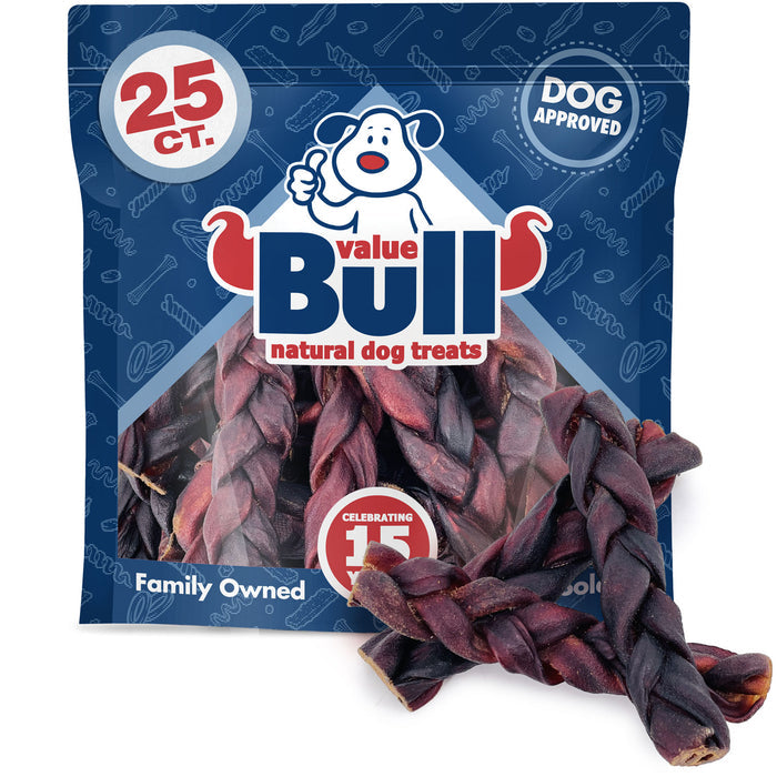 ValueBull USA Beef Collagen Braid for Large Dogs, Thick 6 Inch 25 Count
