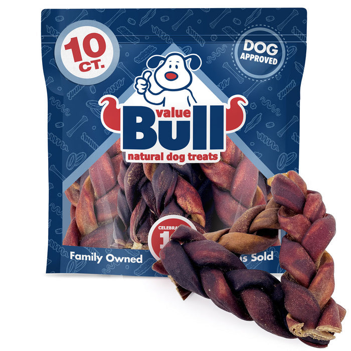 ValueBull USA Beef Collagen Braids for Large Dogs, 6 Inch Jumbo, 10 Count - Jumbo - 10 Braids
