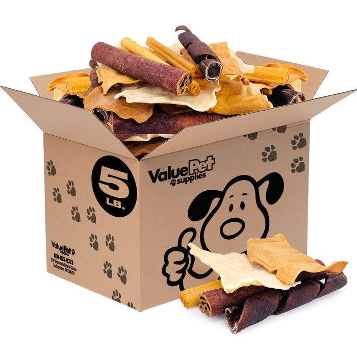 ValueBull USA Beef Collagen Dog Chews, Fun Shapes Variety Mix, 5 Pound Bulk Pack - Varied - 5 Pound
