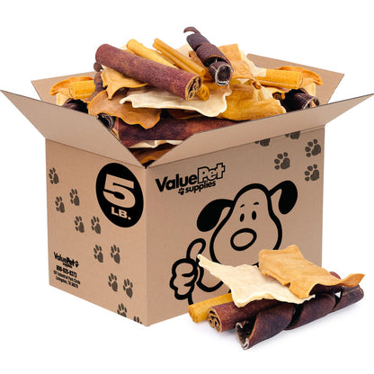 ValueBull USA Beef Collagen Dog Chews, Fun Shapes Variety Mix, 5 Pound Bulk Pack - Varied - 5 Pound