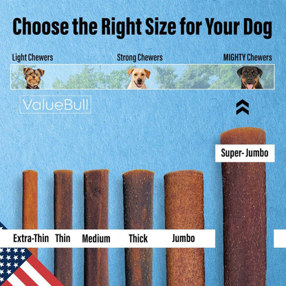 ValueBull USA Beef Collagen Sticks, 6 Inch Super Jumbo Chews, 25 Count - X-Jumbo - 25 Sticks