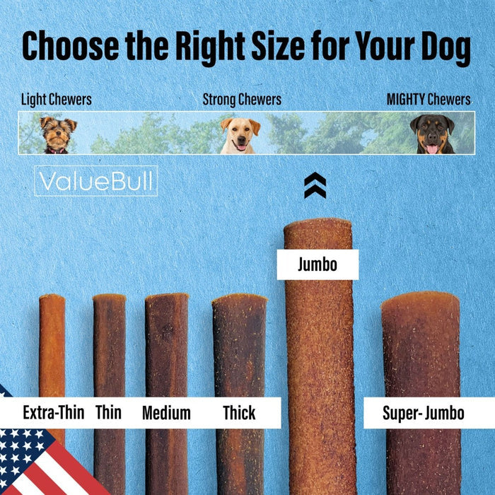 ValueBull USA Beef Collagen Sticks for Dogs, 12 Inch Jumbo Chews, 25 Count