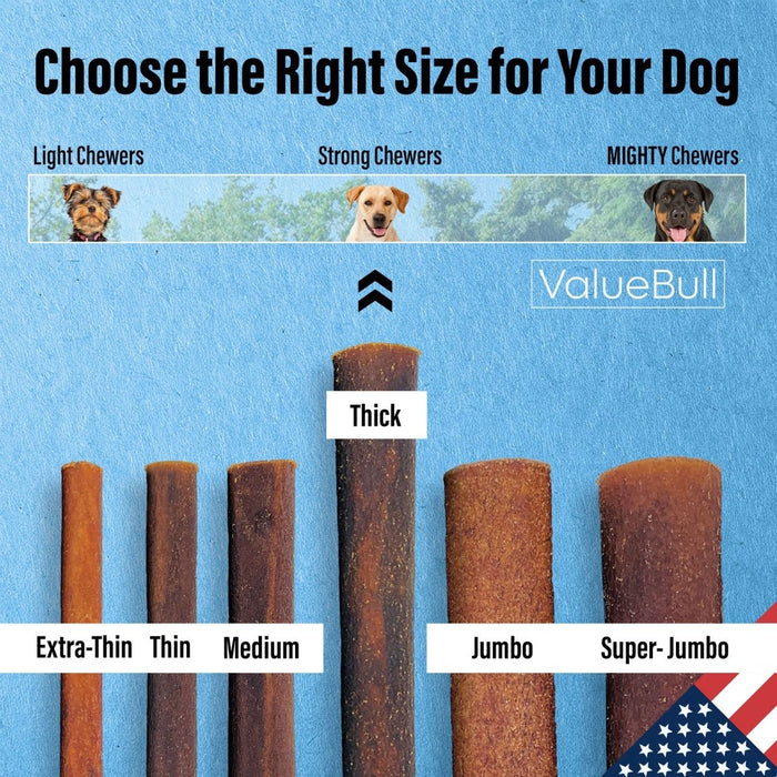 ValueBull USA Beef Collagen Sticks for Dogs, 12 Inch Thick Chews, 50 Count Bulk Pack - Thick - 50 Count