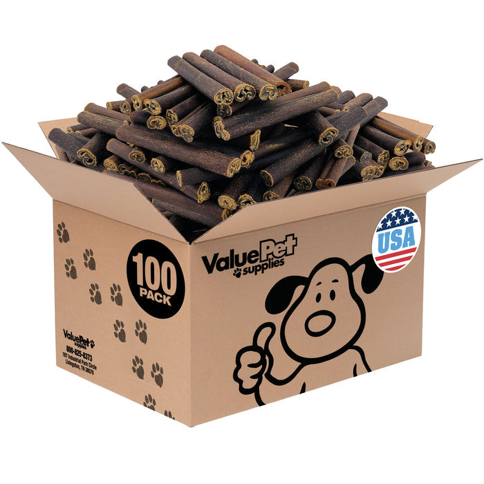 ValueBull USA Beef Collagen Sticks for Dogs, 6 Inch Thick Chews, 100 Count Bulk Pack - Thick - 100 Sticks