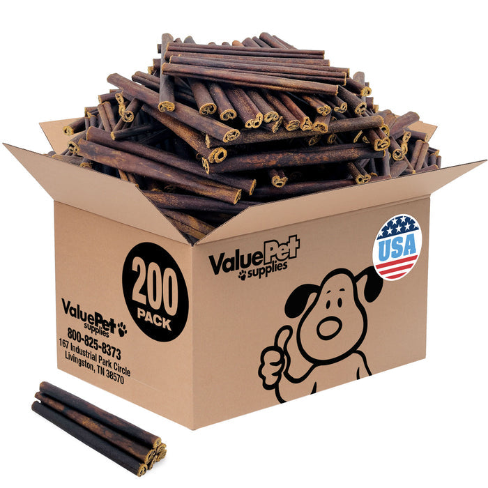 ValueBull USA Beef Collagen Sticks for Dogs, 6 Inch Thin Chews, 200 Count Bulk Pack - Thin - 200 Sticks