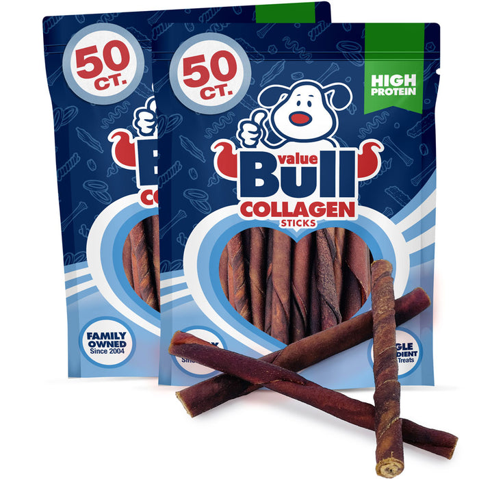 ValueBull USA Beef Collagen Twists Dog Chews, 5 Inch, 100 Count Bulk Pack - Twists - 100 Sticks
