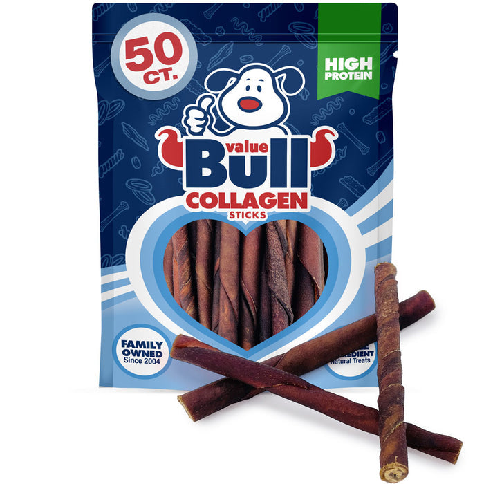 ValueBull USA Beef Collagen Twists Dog Chews, 5 Inch, 50 Count - Twists - 50 Sticks