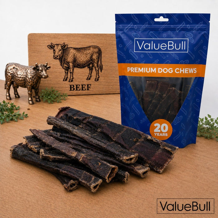 ValueBull USA Beef Jerky Gullet Stick Flats for Dogs, 6 Inch, 240 Count Bulk Pack - 240