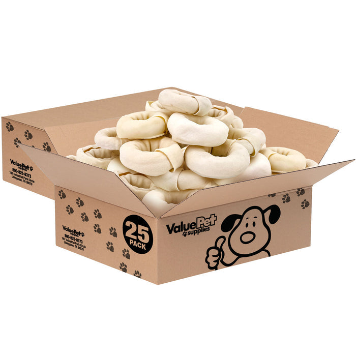 ValueBull USA Beef Rawhide Donut Ring Dog Chews, 50 Count Bulk Pack - Donut - 50 Rings