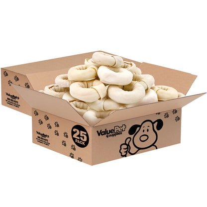 ValueBull USA Beef Rawhide Donut Ring Dog Chews, 50 Count Bulk Pack - Donut - 50 Rings
