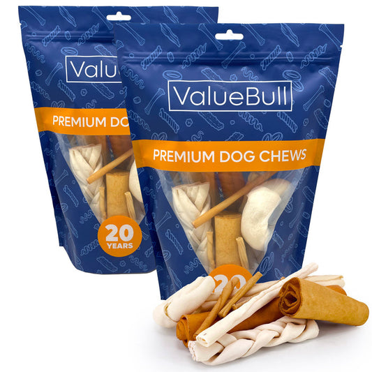 ValueBull USA Beef Rawhide, Varied Mix of Fun Shapes for Dogs, 2 Pound - Varied - 2 Pound