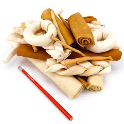 ValueBull USA Beef Rawhide, Varied Mix of Fun Shapes for Dogs, 20 Pound Bulk Pack - Varied - 20 Pound