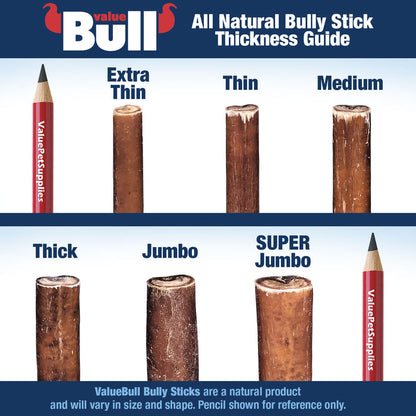 ValueBull USA Bully Sticks for Large Dogs, Thick 12 Inch, 25 Count - Thick - 25 Sticks