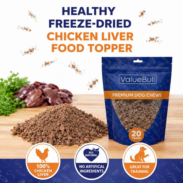 ValueBull USA Freeze Dried Chicken Liver Food Topper for Dogs & Cats, 1 Pound - 1