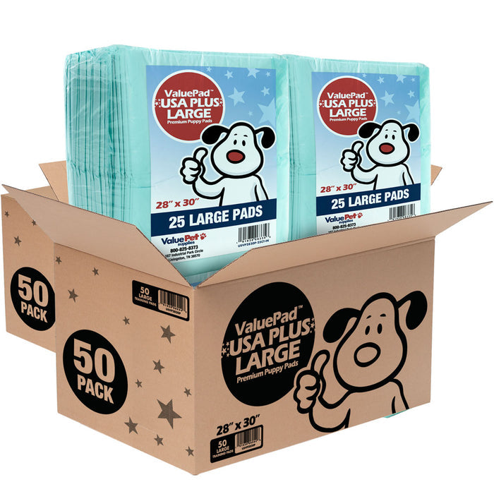 ValuePad USA Plus Puppy Pads, Large 28x30 Inch, 100 Count Bulk Pack - 100 Count,Large
