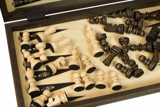 ZESTAW DREWNIANY 3 w 1 - SZACHY + WARCABY + BACKGAMMON