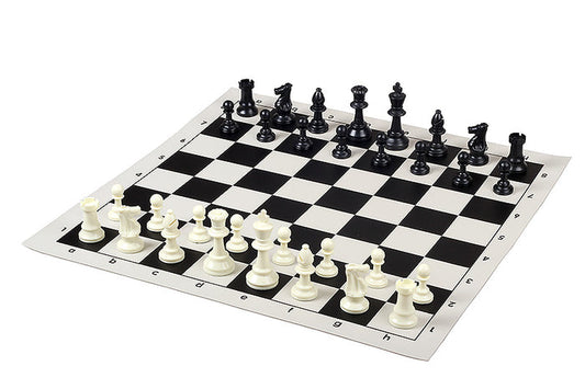 Zestaw szachowy Junior - figury plastikowe DCP02 (król 75 mm) + szachownica zwijana o polu 45 mm