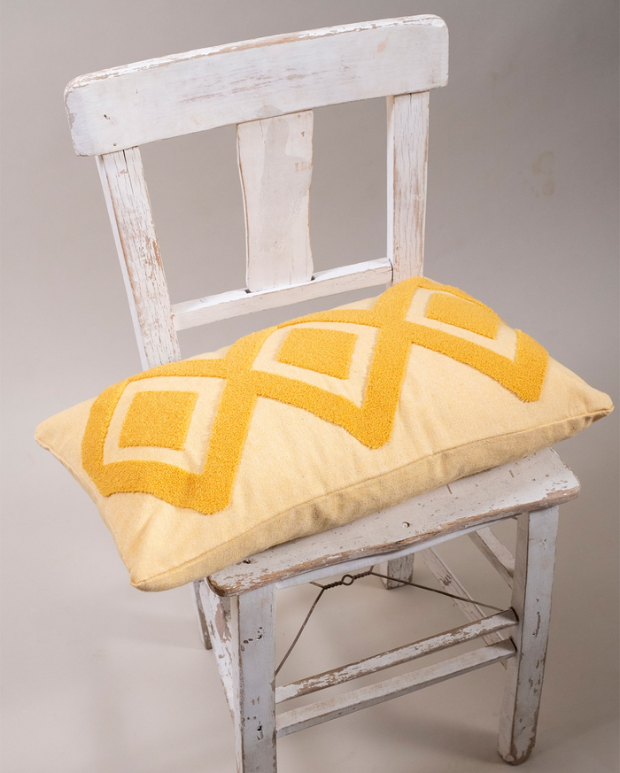 Zigzag Embroidery Cushion Cover - Mustard & Blush