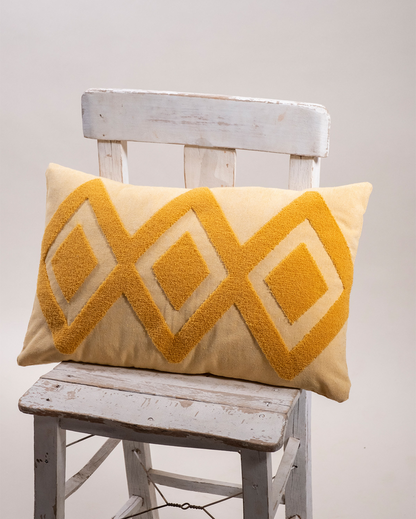 Zigzag Embroidery Cushion Cover - Mustard & Blush